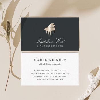 elegant faux gold piano instructor business card