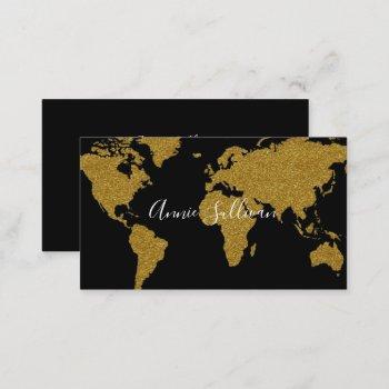 elegant faux gold world map black travel agent business card