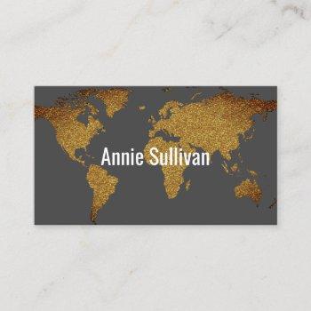 elegant faux gold world map on gray travel agent business card