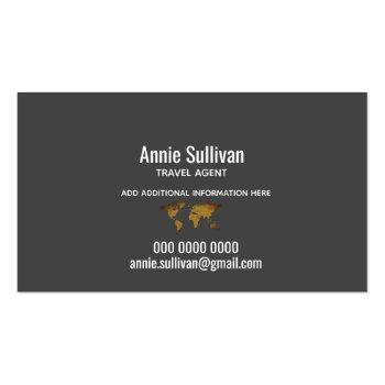 Small Elegant Faux Gold World Map On Gray Travel Agent Business Card Back View
