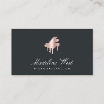 elegant faux rose gold piano instructor business card