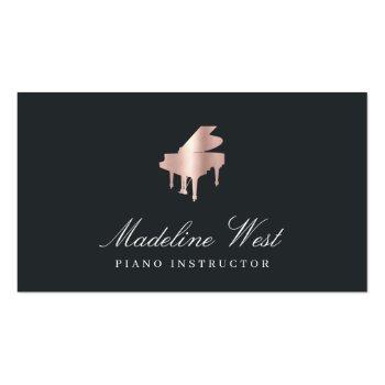 Small Elegant Faux Rose Gold Piano Instructor Business Card Front View