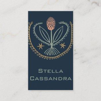 elegant floral pattern lucile tiles deep blue business card