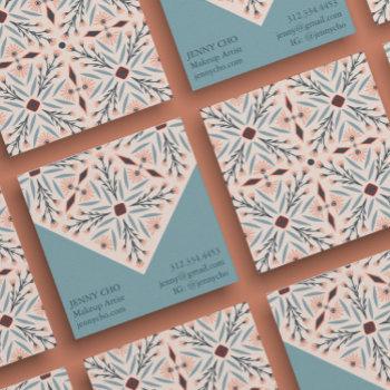 elegant floral tiles geometric pink blue square business card