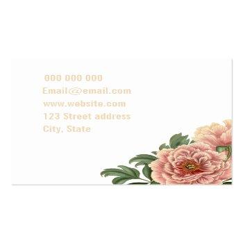 Small Elegant Floral Trendy Pink Peony Business Cards Back View