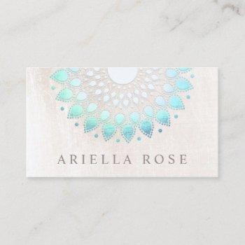 elegant floral turquoise lotus flower white marble business card
