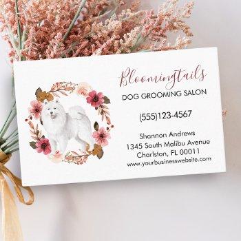 elegant floral watercolor dog grooming service business card
