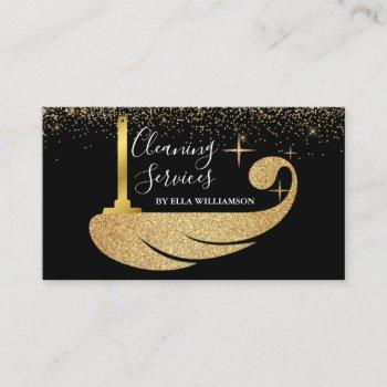 elegant gold black housekeeping cleaning service business card