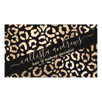 Small Elegant Gold Black Leopard Cheetah Animal Print Business Card Front View