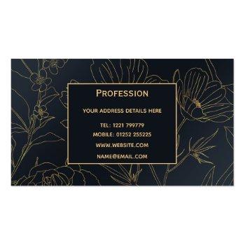 Small Elegant Gold Flowers Outlines Blue Gradient Design Business Card Back View