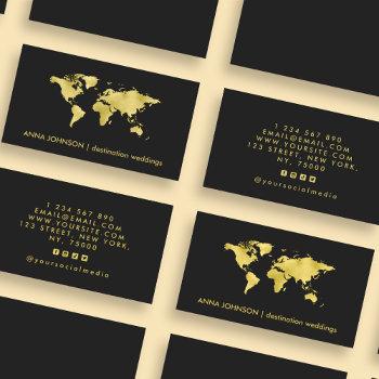 elegant gold foil world map global travel agent business card