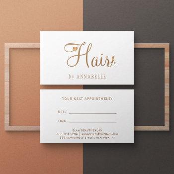 elegant gold glam hairstylist salon appointment card