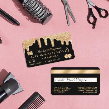 elegant gold glitter drips black credit business card