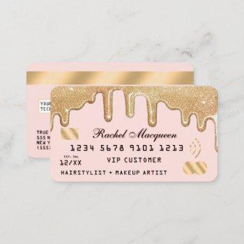 elegant gold glitter drips pink credit business card