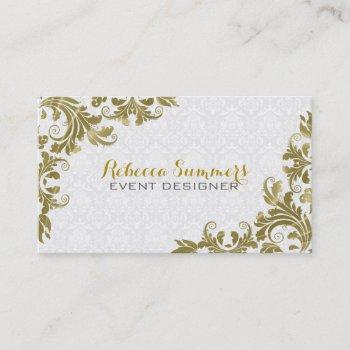 elegant gold lace white damasks business card