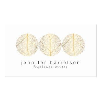 Small Elegant Gold Leaf Trio Logo On White Business Card Front View