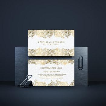 elegant gold paisley on white wedding planner business card