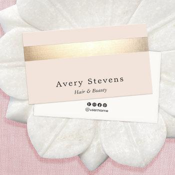 elegant gold striped (no shine) modern  light pink business card
