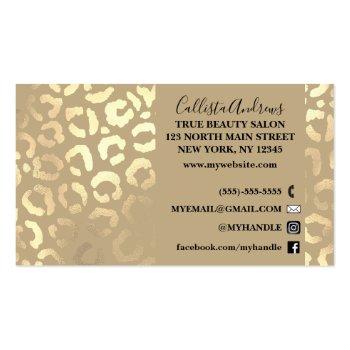 Small Elegant Gold Taupe Leopard Cheetah Animal Print Business Card Back View