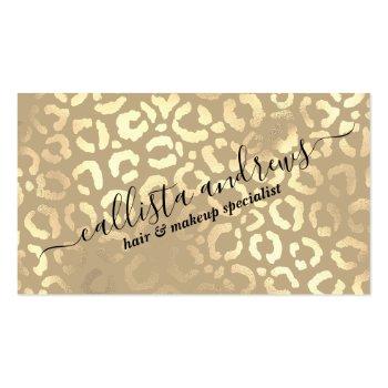Small Elegant Gold Taupe Leopard Cheetah Animal Print Business Card Front View