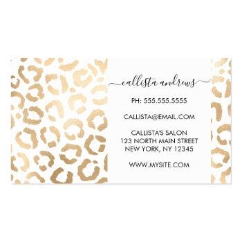 Small Elegant Gold White Leopard Cheetah Animal Print Business Card Back View