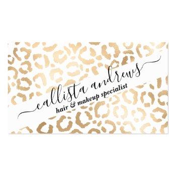 Small Elegant Gold White Leopard Cheetah Animal Print Business Card Front View