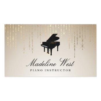 Small Elegant Golden Rain Piano Instructor Music Teacher Business Card Front View