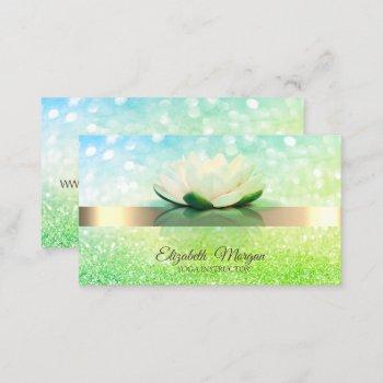 elegant green bokeh gold, lotus flower yoga  business card