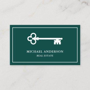 elegant green vintage antique key real estate business card