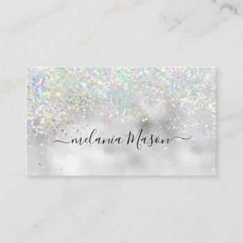 elegant holographic glitter makeup artist silver business card