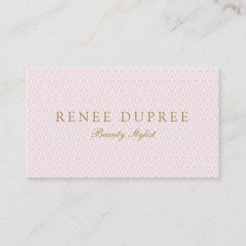Small Elegant Light Pink Lattice Pattern Beauty Business Card Front View