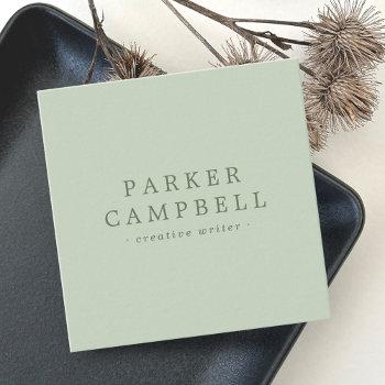 elegant light sage green stylish minimalist square business card