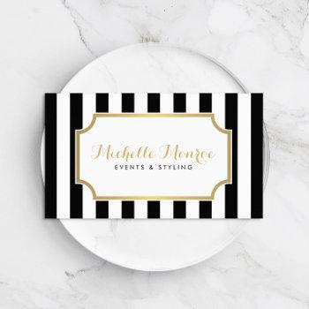 elegant luxe bold black and white stripes business card