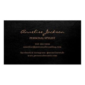 Small Elegant Luxury Black Leather Copper Gold Monogram Business Card Back View