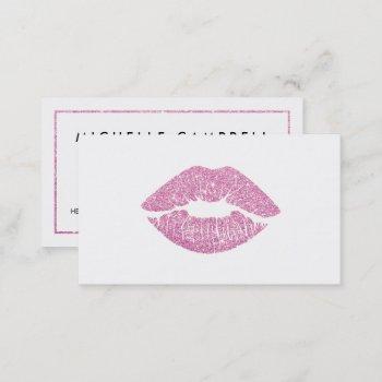 elegant makeup artist faux glitter chic pink lips business card