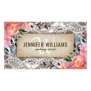 Small Elegant Makeup Artist Wedding Rustic Floral Business Card Front View