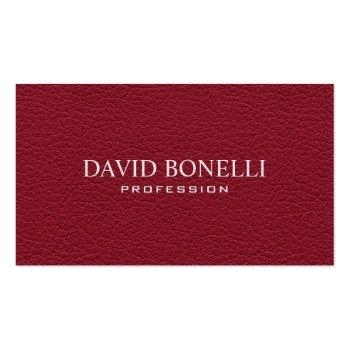 Small Elegant  Masculine  Dark Red Leather Look Business Card Front View