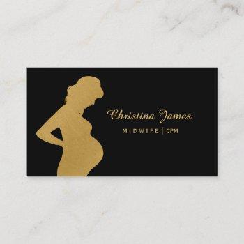 elegant midwife black and faux gold pregnant woman business card