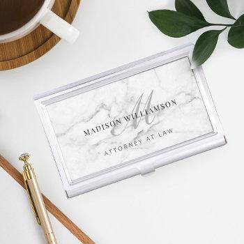 elegant minimal executive name & monogram marble business card case