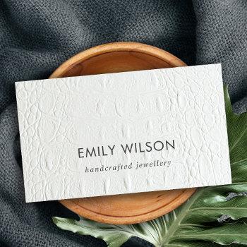 elegant minimal white leather texture rustic business card