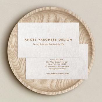 elegant  modern, beige linen professional  business card