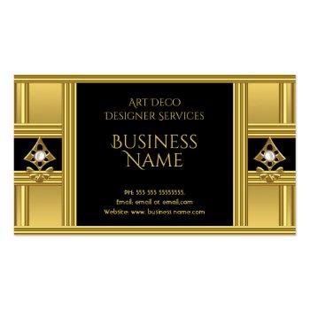 Small Elegant Modern Deco Gold Black Pearl 2 Business Card Front View