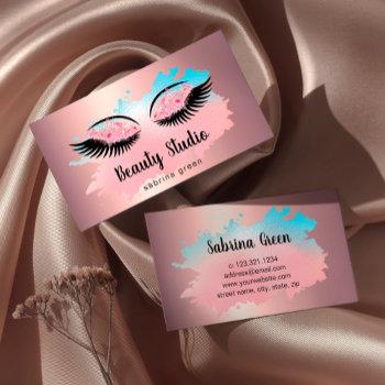 elegant modern floral lashes rose gold beauty business card