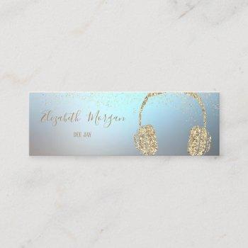 elegant modern gold glitter headphone dj, confetti mini business card