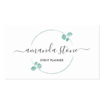 Small Elegant Modern Greenery Eucalyptus Life Coach Business Card Front View