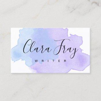 elegant modern purple & blue watercolor writer business card