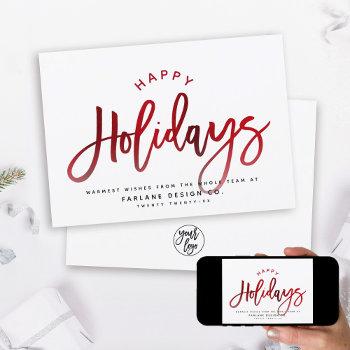elegant modern script red foil corporate happy holiday card