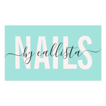 Small Elegant Modern Simple Mint Typography Nail Artist Business Card Front View