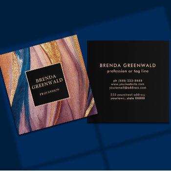 elegant modern terracotta blue glitter gold  square business card