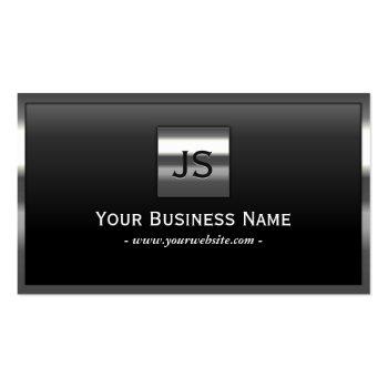 Small Elegant Monogram Metal Frame Professional Dark Business Card Front View
